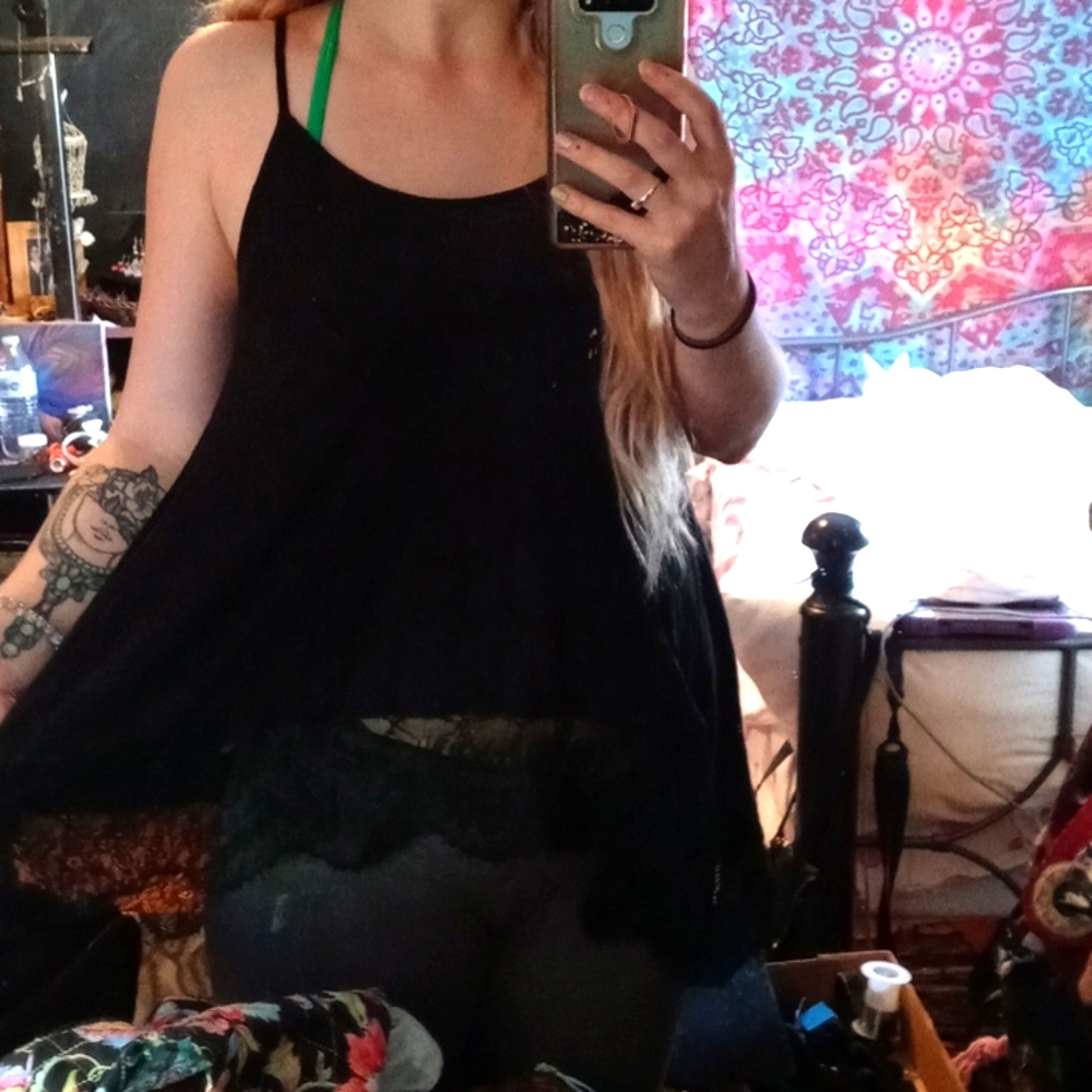 Black Lace Flare Tank Top